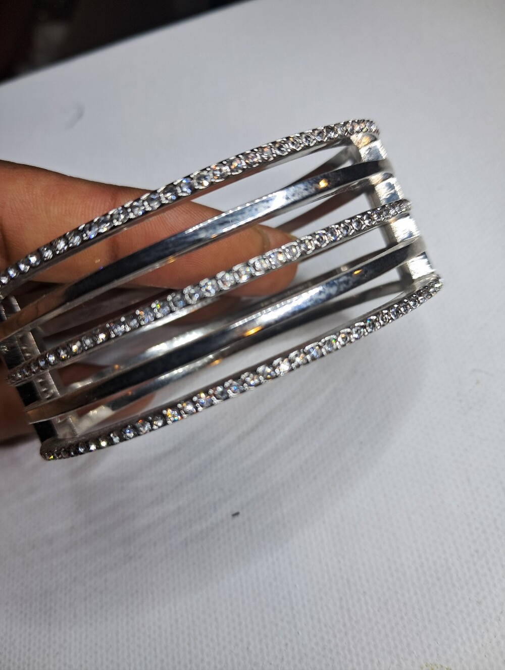 Silver Multi-Strand Pavé Crystal Wide Cuff Bracelet